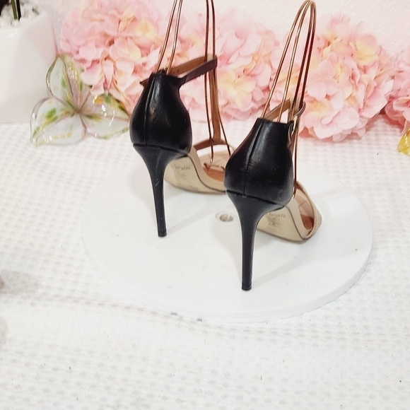 Cathy Jean Beige and Black Brazilian Leather Ankle Strap Heels Size 6 - Picture 4 of 11